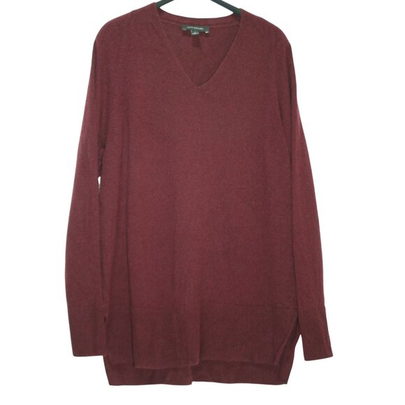Ann Taylor Womens Maroon V-Neck Tunic Sweater Wool Cashmere Blend Size S Luxury - Picture 1 of 6